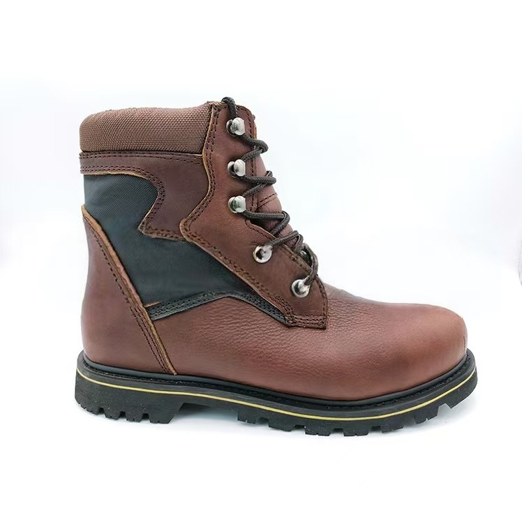 High Top Steel Toe Cap Boots Brown Cowhide Boots For Men