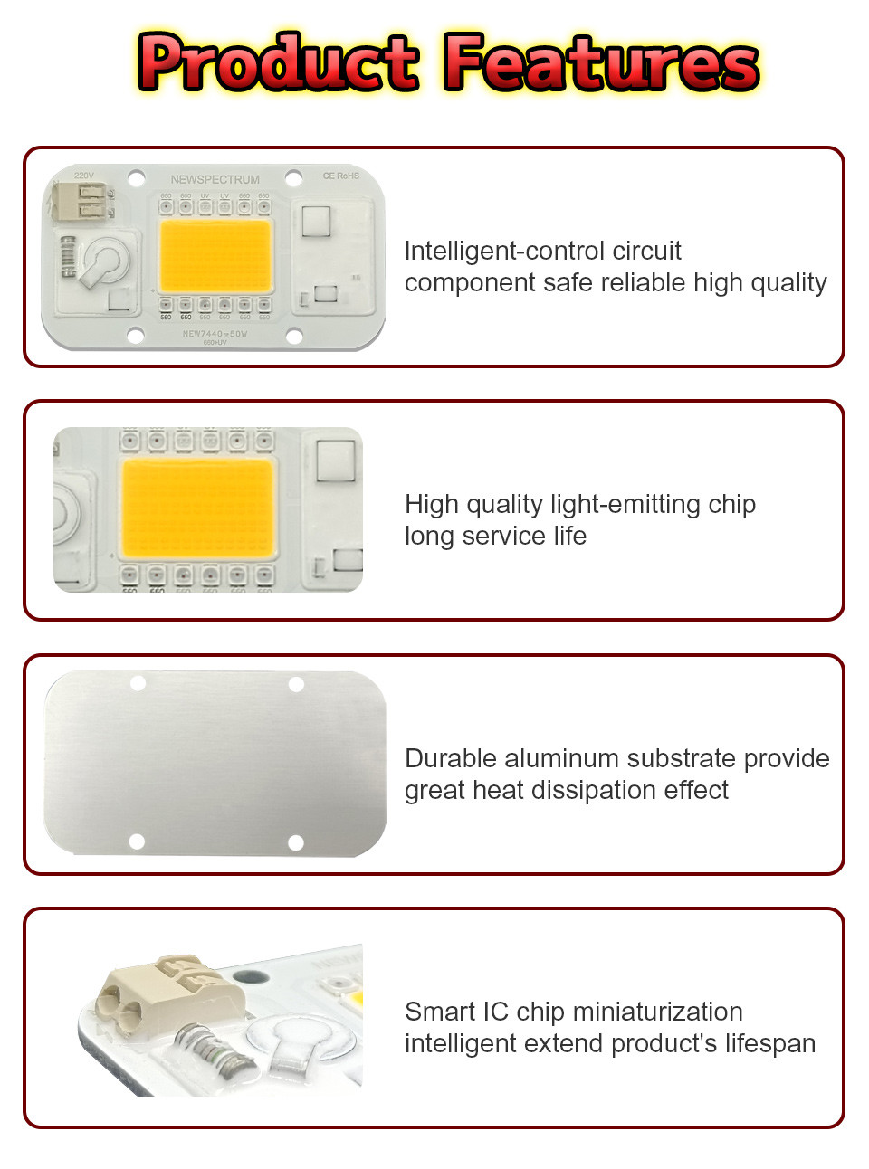 CT 3500K RGB LED Module 220V 50W For Indoor Plant Seedling Growth