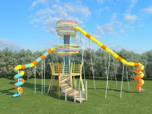 China Kindergarten Plastic Large Dream Slide Blue Yellow Outdoor Playground Equipments wholesale