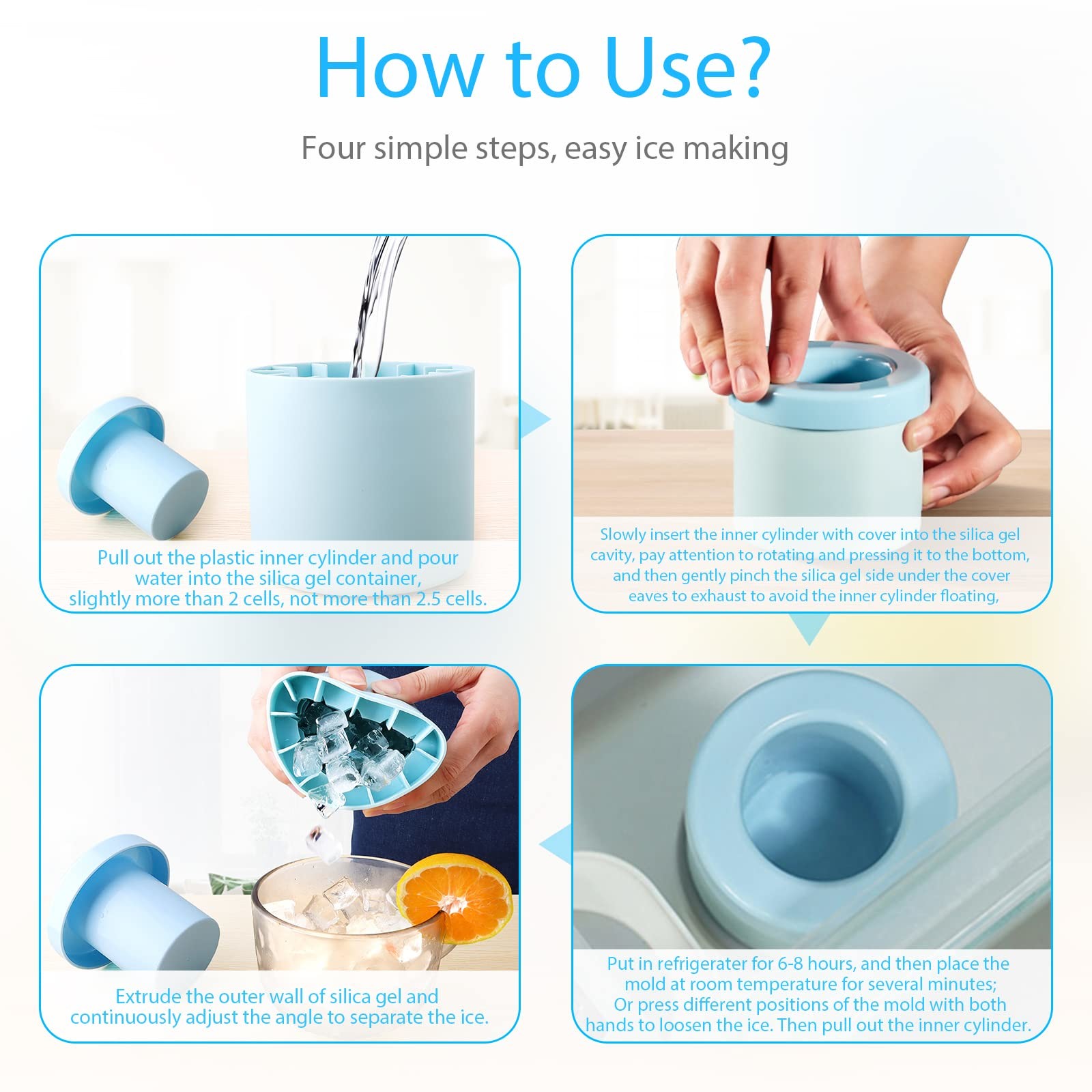 Cylinder Silicone Ice Cube Mold Decompress Ice Lattice Press Type Mini Ice Maker Cup