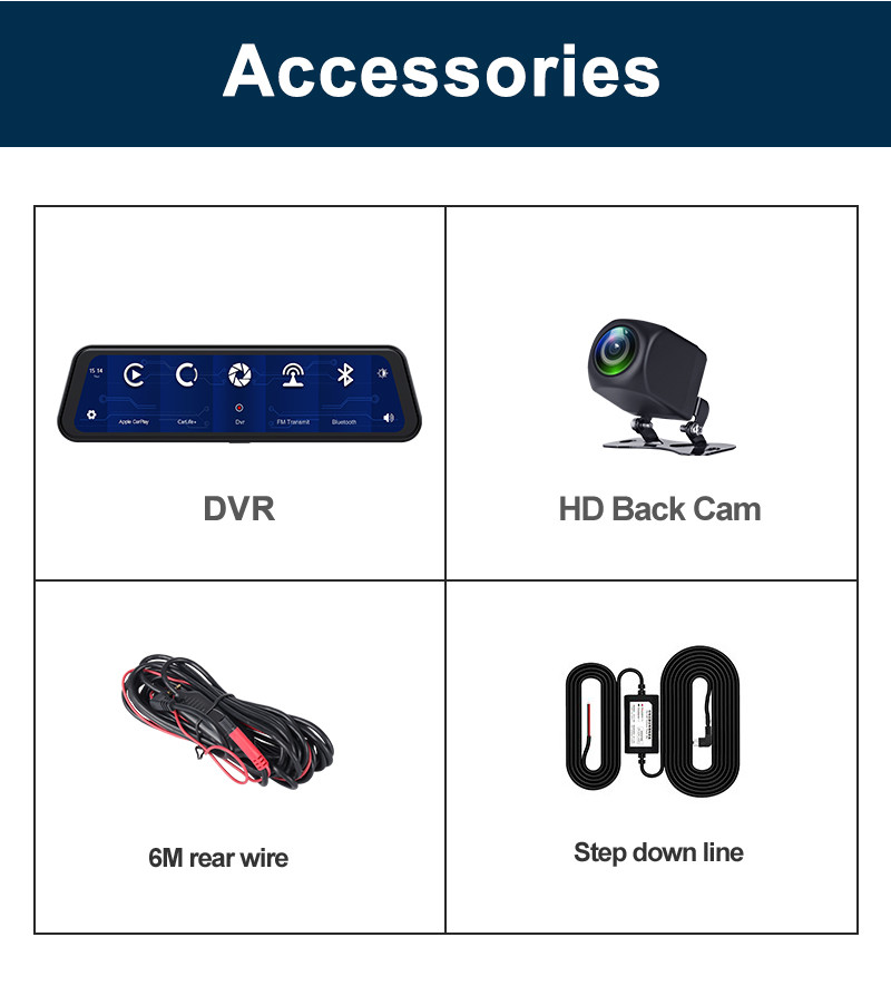 Dual Cams HD1080P Carplay Dashboard Blackbox Driving Video Recorder 12inch 2K