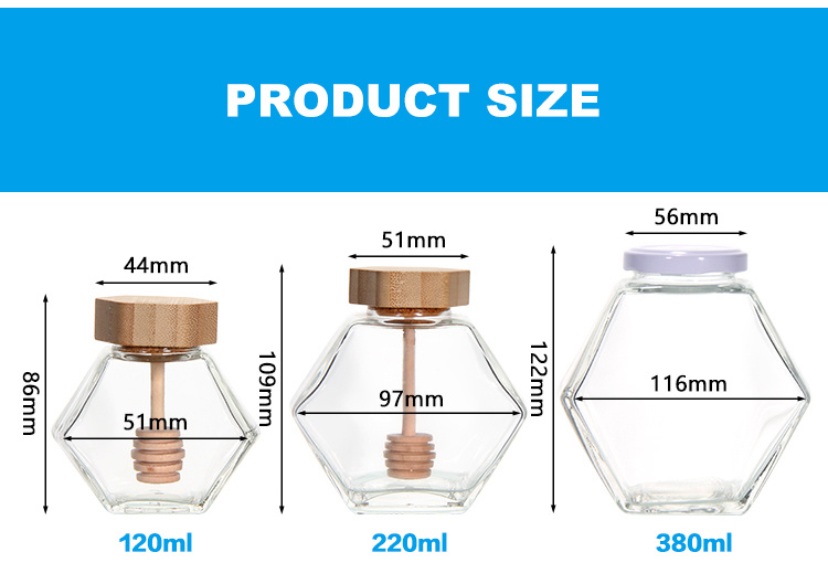 Hexagon Food Grade Honey Glass Jars with Wooden Lids Honey Bottle Jars