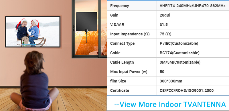 Indoor Digital Tv Antenna with 28dBi Amplification and F /IEC Connector