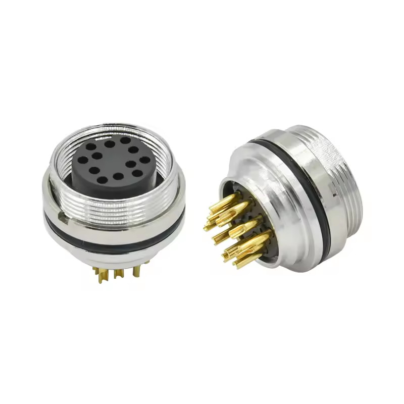 M16 IP67/68 Waterproof Metal Round Micro Straight PCB Rear Mount Connector 4-12 Pin Square Male/Female Plug Connector