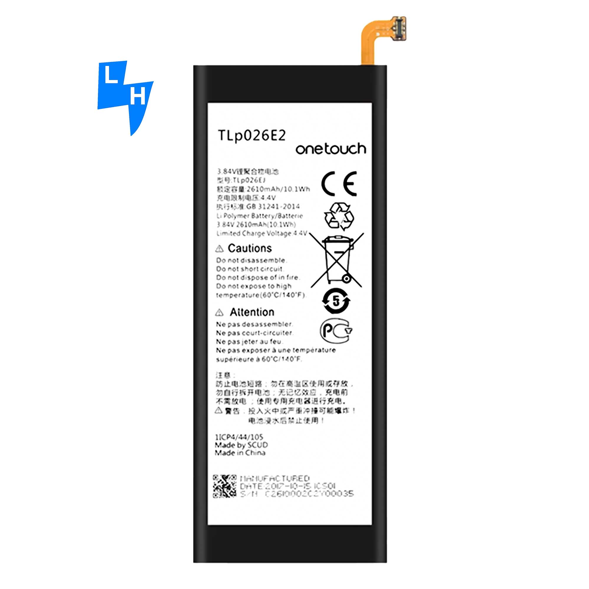 Original TLP026E2 4.4V 2610mAh Battery for DTEK50 Neon STH100-1 STH100-2 Mobile Phone