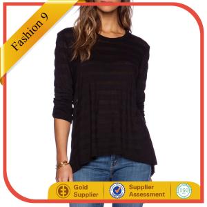 China Black Long Sleeved Blouse with Rib knit edges wholesale