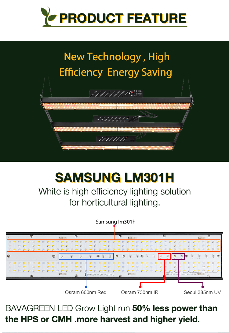 BAVAGREEN 600W full spectrum  uv ir samsung lm301 waterproof LED grow light bar 3