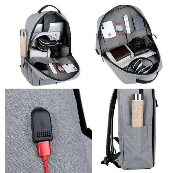 Softback Fashionable Blue Black Anti-Theft Waterproof Lightweight Laptop Backpack USB Charging Customizable Logo for Leisure Oxford