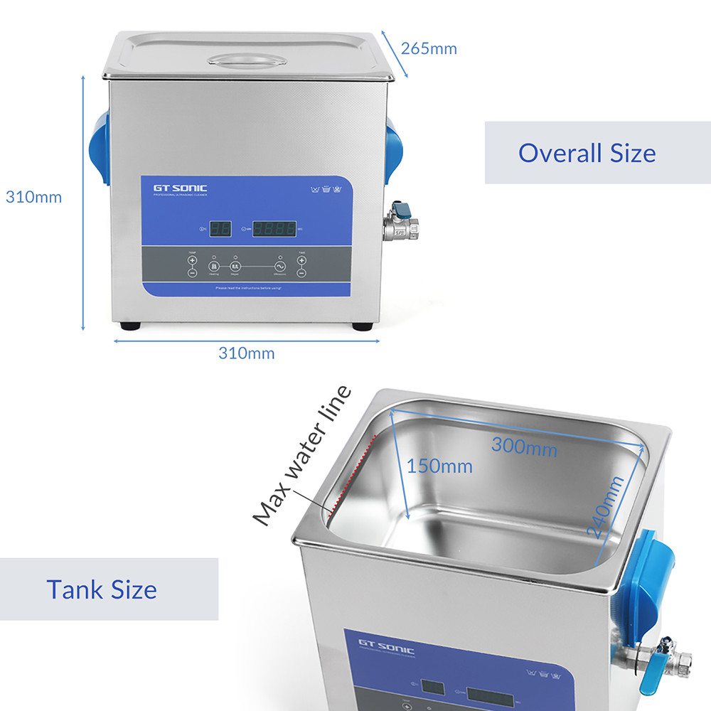 200W 10L Ultrasonic Food Cleaner Stainless Steel Jewelry For Small Metal Parts
