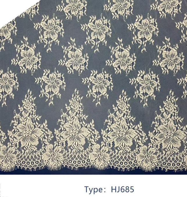 Nylon Mesh Eyelet White Chantilly Eyelash Lace Fabric For Bridal