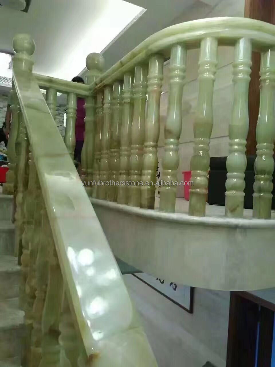White and Green Onyx Marble Handrail for Staircase Modern Polished Balustrades Column