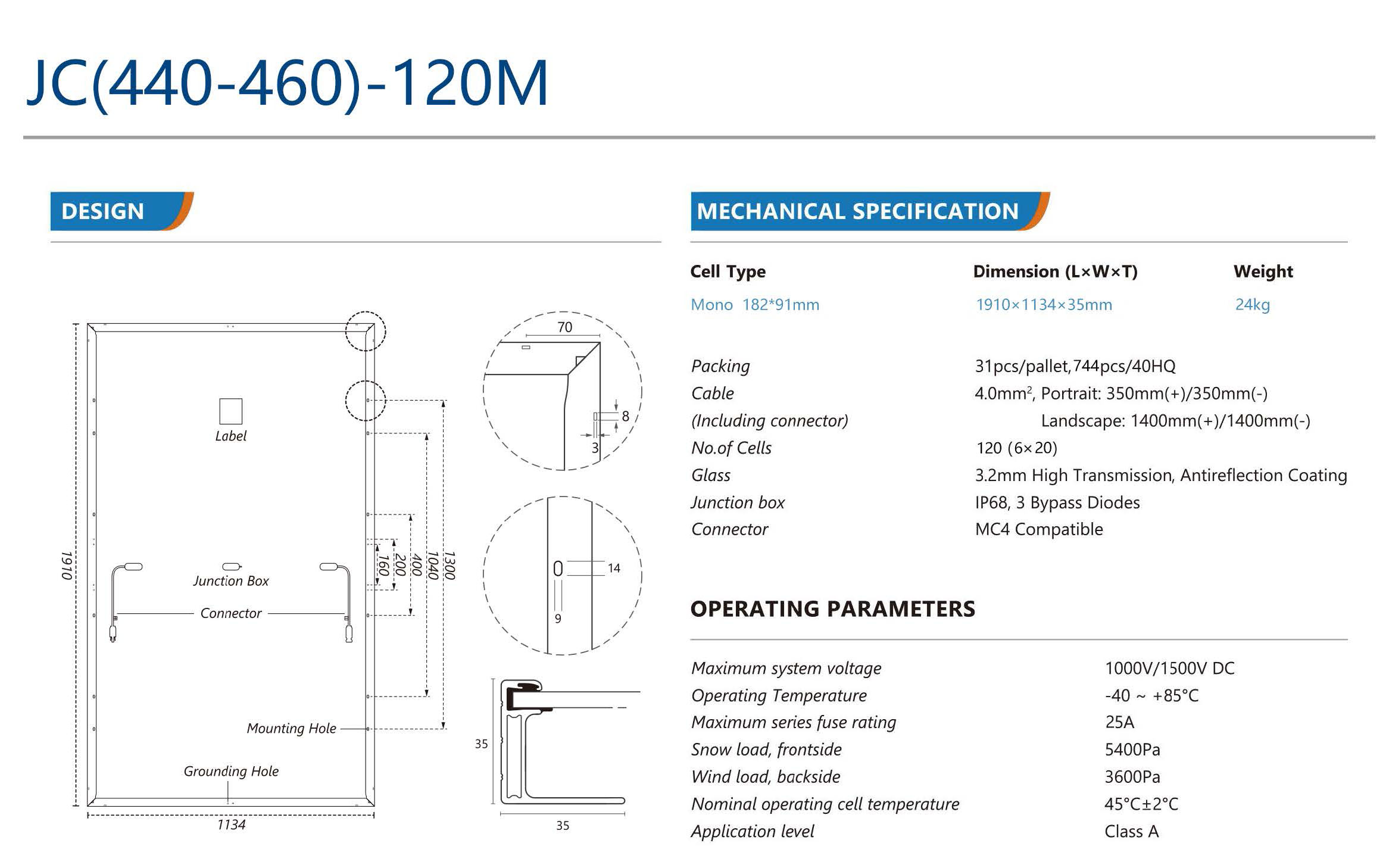 IP68 Excellent Module Efficiency Half-Cell Monocrystalline Solar Panel 440W 450W 460W
