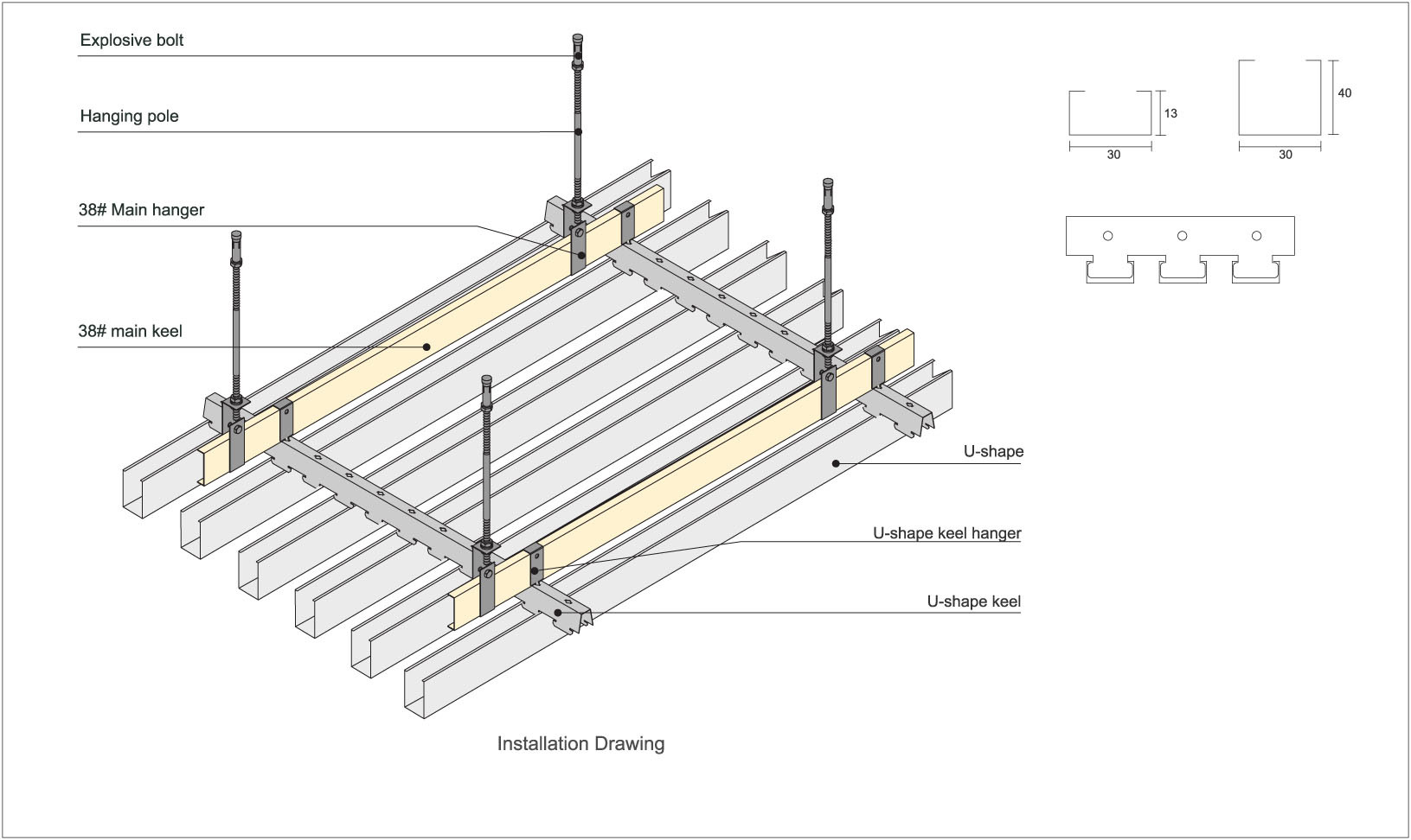 Wooden Grain Aluminum Baffle Ceiling System With ISO9001 Certificate