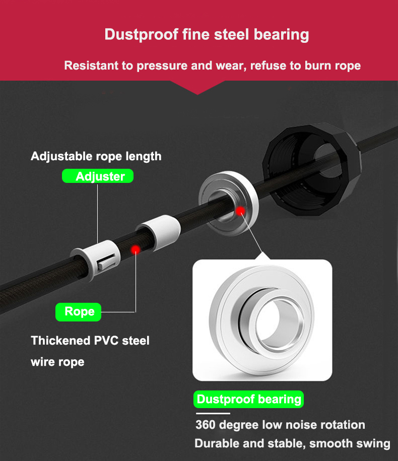 ZHIHUI 15.5cm Handle Dustproof Weight Bearing Skipping Rope Adjustable