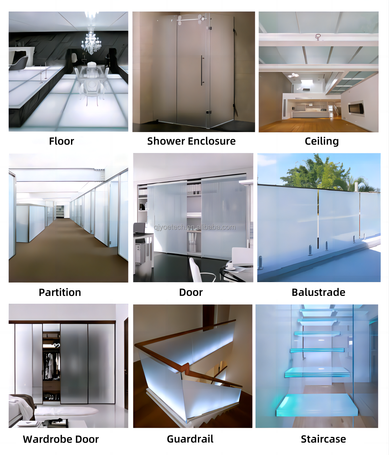3-15mm Thickness Custom Designed Solid Frosted Acid Etched Glass Panel for Outdoor Interior Floor