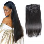 Color #1 Black Hair Clip In Human Hair Thick 7 Pieces 14 Clips Brazilian Human