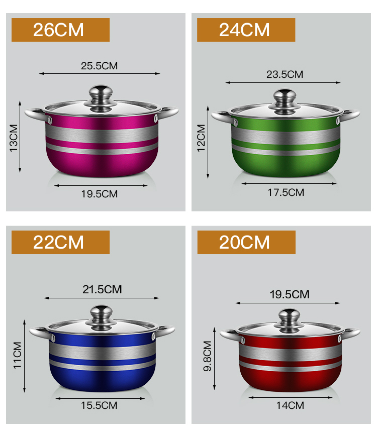 Hot Selling Color Body Soup Cooking Pot Set Ollas Stainless Steel 410 Cookware Set for Kitchen