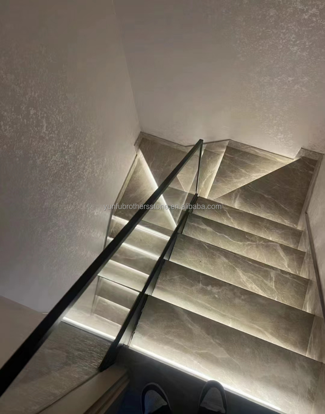 Natural Stone Straight Stair Modern Indoor Grey Marble Anti Slip Staircase Tiles