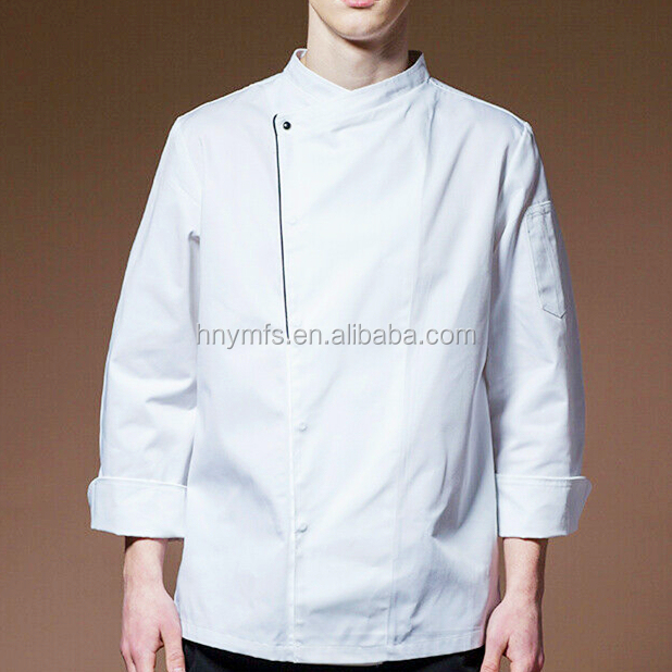 Customized Long Sleeve White Black Poly - Cotton Blend Personalized Chef Jackets