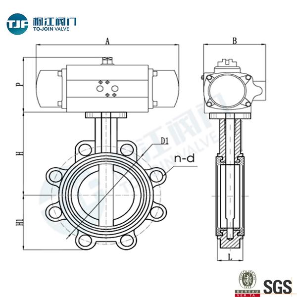 Cast Iron Lug Type Wafer Butterfly Valve  with Penumactic Actuator for Water ,Sewage& Pulp