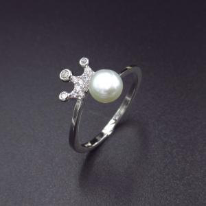 China Minimalist Style Single Pearl Ring 925 Silver With Royal Crown Shape wholesale