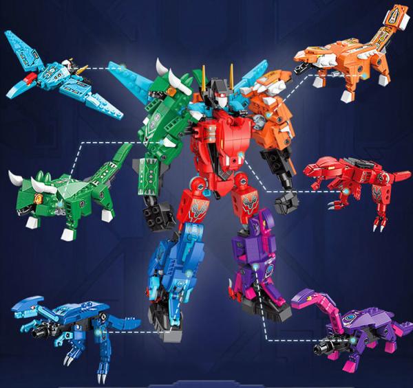 Unisex 6 In 1 Mighty Dinosaur Toy Transforming Mecha Tyrannosaurus Great Gift
