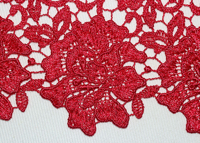 Red Flower Embroidered Lace Trim By The Yard Environmental Protection