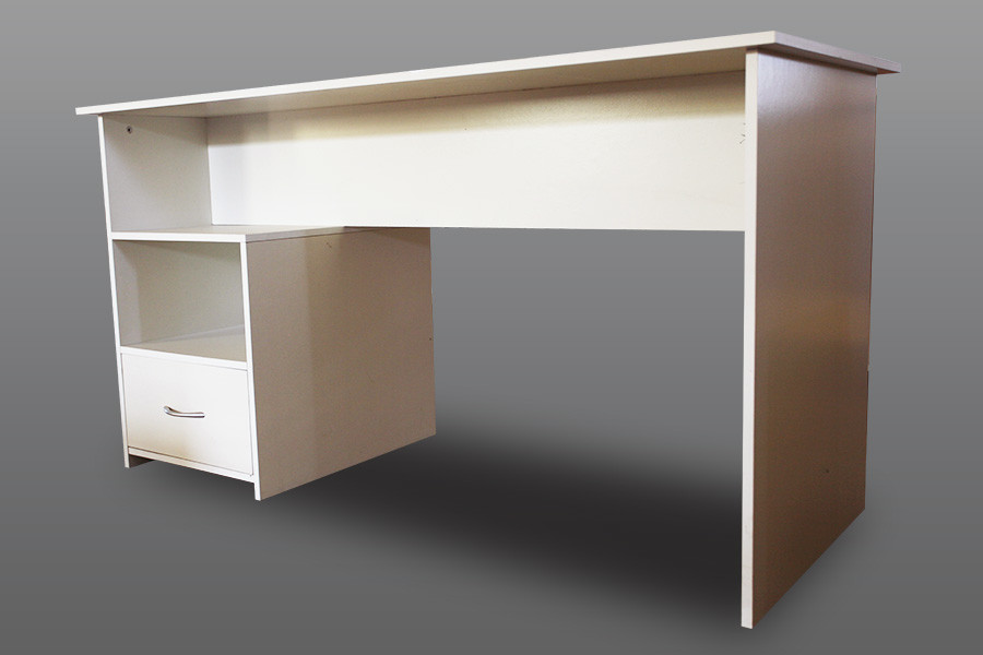 Custom White Office Computer Desk Engineered Wood Study Table With Side Drawer