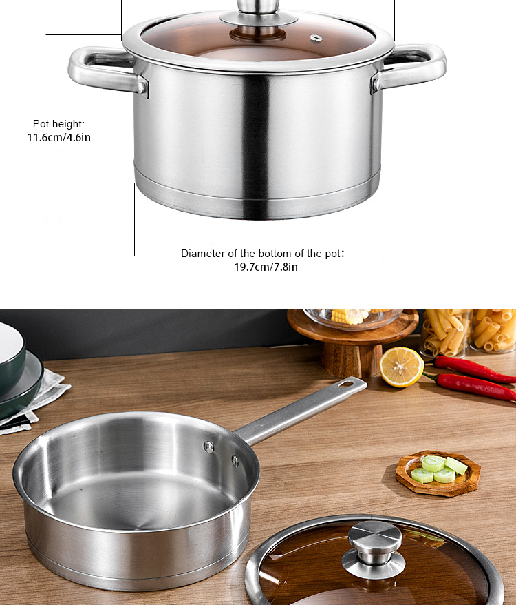 Multi-function Kitchen Cookware Silver Cooking Pot Set Stainless Steel Cookware Sets With Thick Stainless Steel Handle
