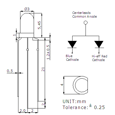 3mm multicolor leds bicolor (red and blue) led diode high-quality