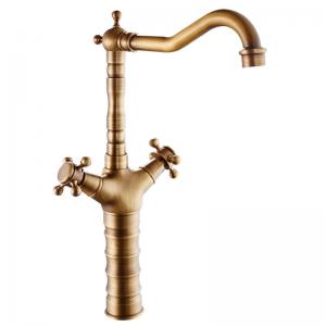 China Multilayer Plating Brushed Brass Bathroom Faucet Tap Retro Style Double Control on sale