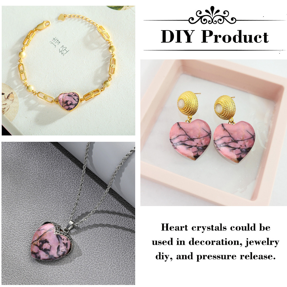 Glazed Rhodonite Heart Shape Crystals For Chakra Balancing