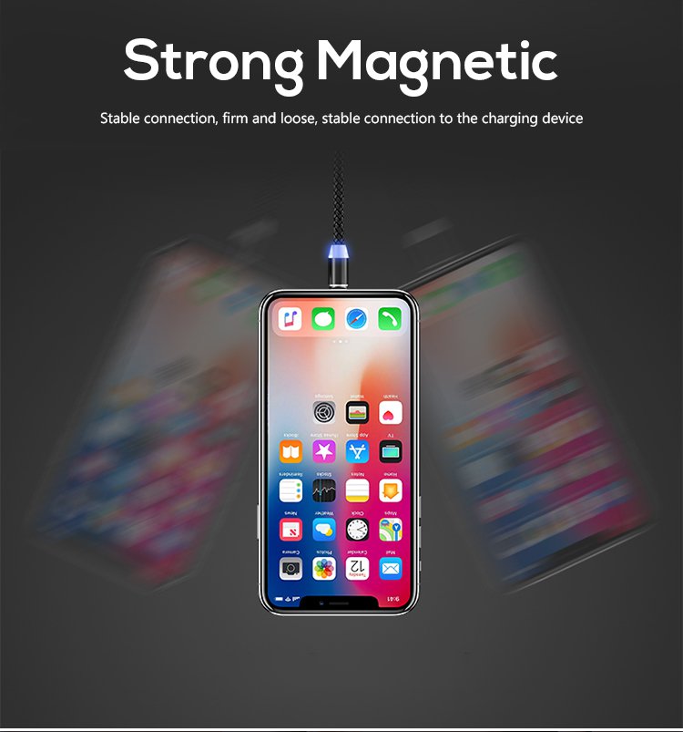 1000mm Magnetic 3 In 1 Charging Cable