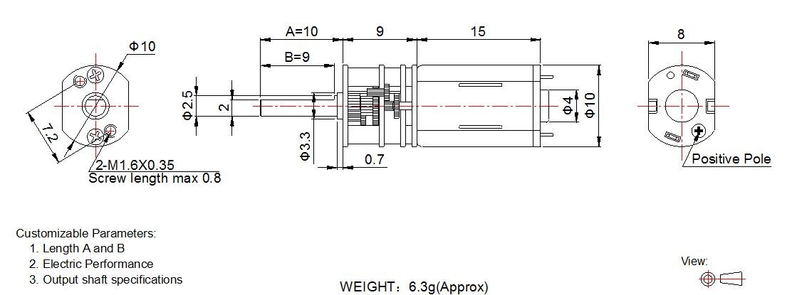 Mini 3v DC Gear Motor M20 Low Noise 10 mm Diameter With Metal Gearbox