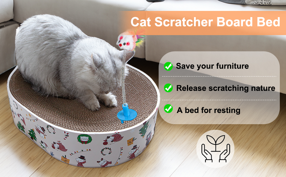 2 in 1 Oval Cat Scratch Pad Bowl Nest for Indoor Corrugated Lounge Cat Beds Protector for Couch & Carpets & Sofas