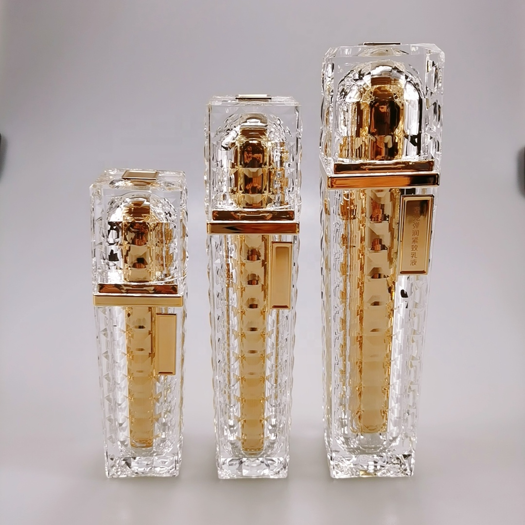Pull-Ring Sealing Type Golden Yellow Acrylic Bottles with Press Pump 30ml 50ml 100ml