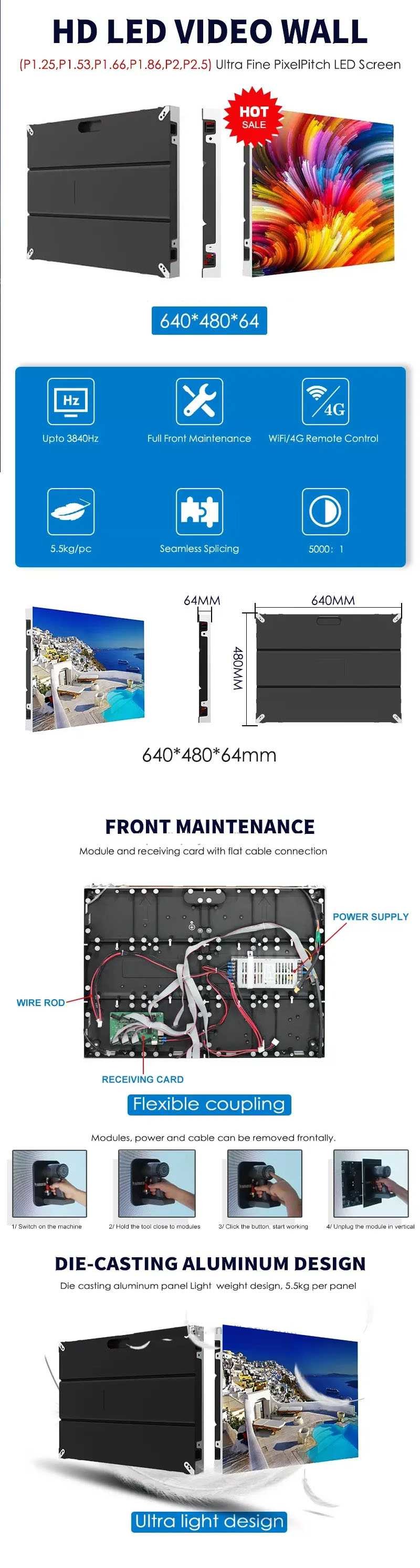 P2.57 Indoor Led Video Wall , 600cd/sqm Church Display Screens