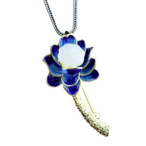 China 18K Gold Plated 925 Silver Enamel Lotus Flower Jade Pendant Necklace Brooch For Women(XZ81001) wholesale