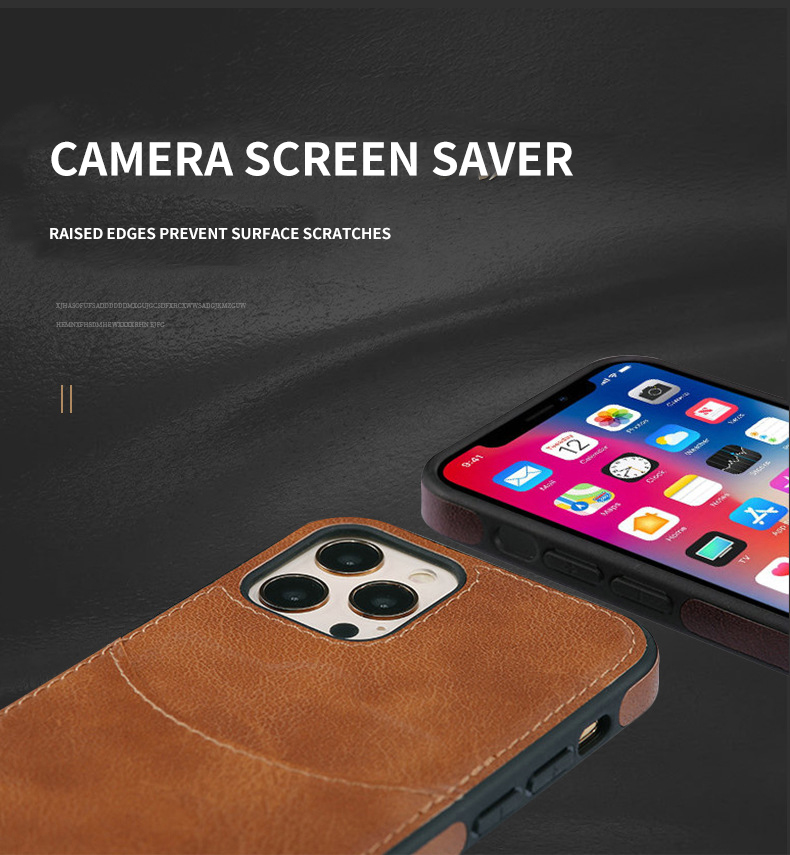 iPhone 15 Pro Max PU Leather Back Cover Card Slot Holder Slim Vintage Mobile Phone Case