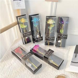 China Valentine's Day Gift Qixi Gold Foil Rose Flower Window PVC Gift Box Packaging With Light Stall Bouquet 10x28cm Variety Rose wholesale