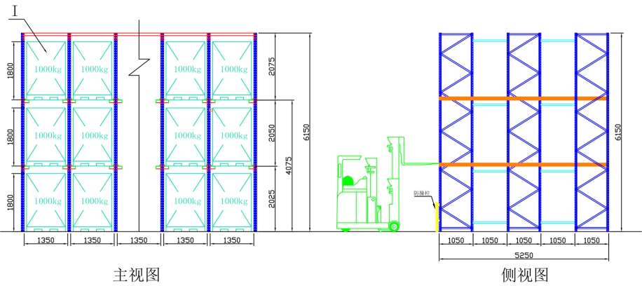 2000kg - 2500kg Pallet Racking Storage Systems Drive In Racks