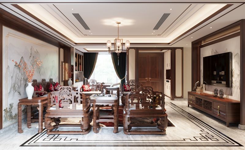 Timeless Elegant Stainless Steel TV Cabinet Solution New Chinese Style