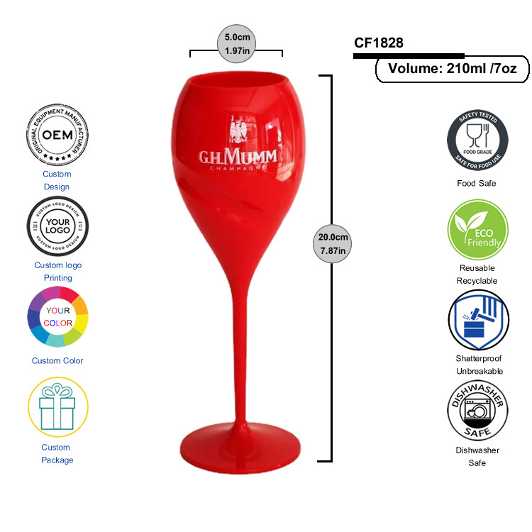 Unbreakable Acrylic G.H. Mumm Champagne Glasses Red Plastic Tulip Champagne Flutes