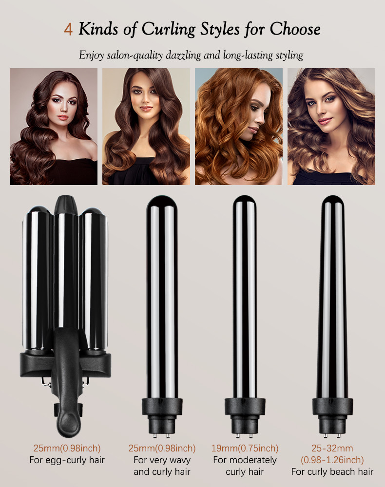 Professional Interchangeable Hair Curler Wand Set With Ceramic Barrels