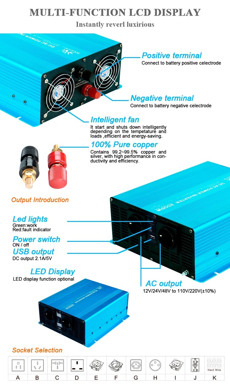 4.3KG Stable 1500w Pure Sine Inverter 48V To 240V Remote Control