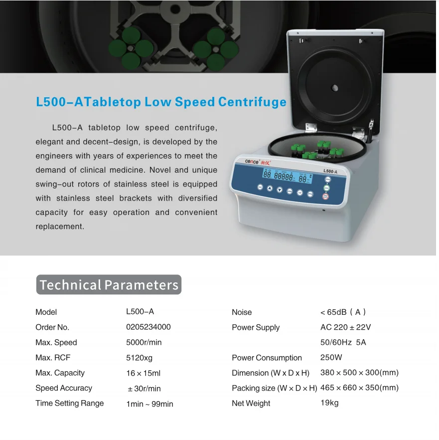 Tabletop Low Speed Centrifuge Machine L500-A 5000rpm Max Speed