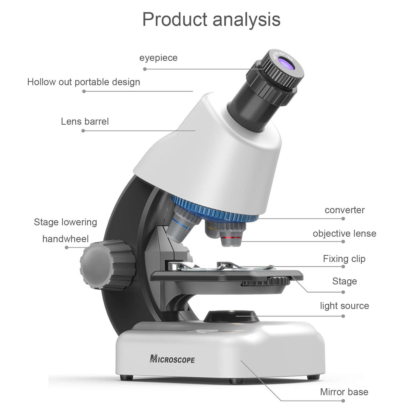 Definition Student Portable Biological Observation Microscope 1200x for Ages 2-4 Years