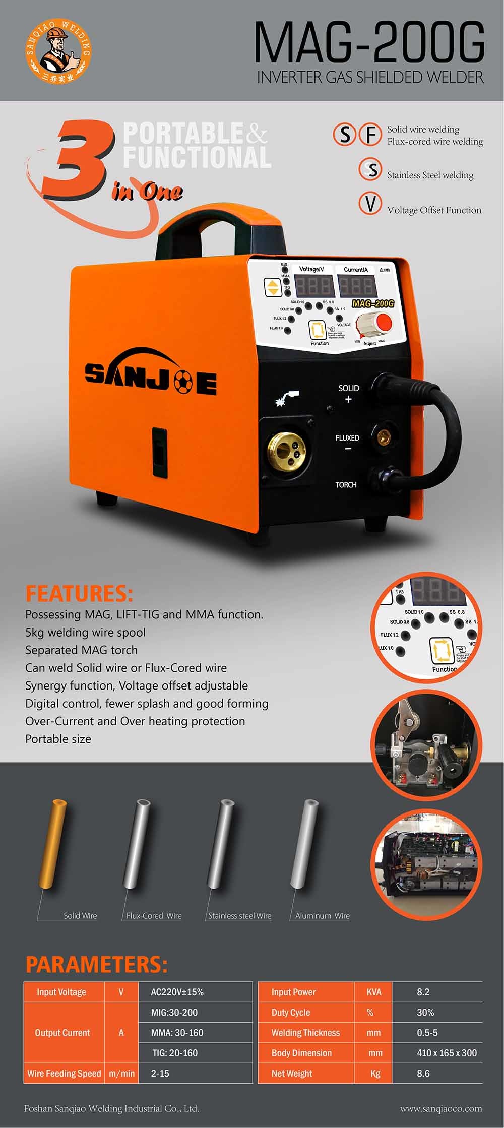 Gasless MIG Welding Machine Flux Wire 5kg AC220V Input Voltage