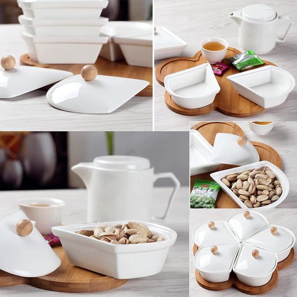 Circular Sector Shape Ceramic Divided Plate Tray For Appetizer Chips