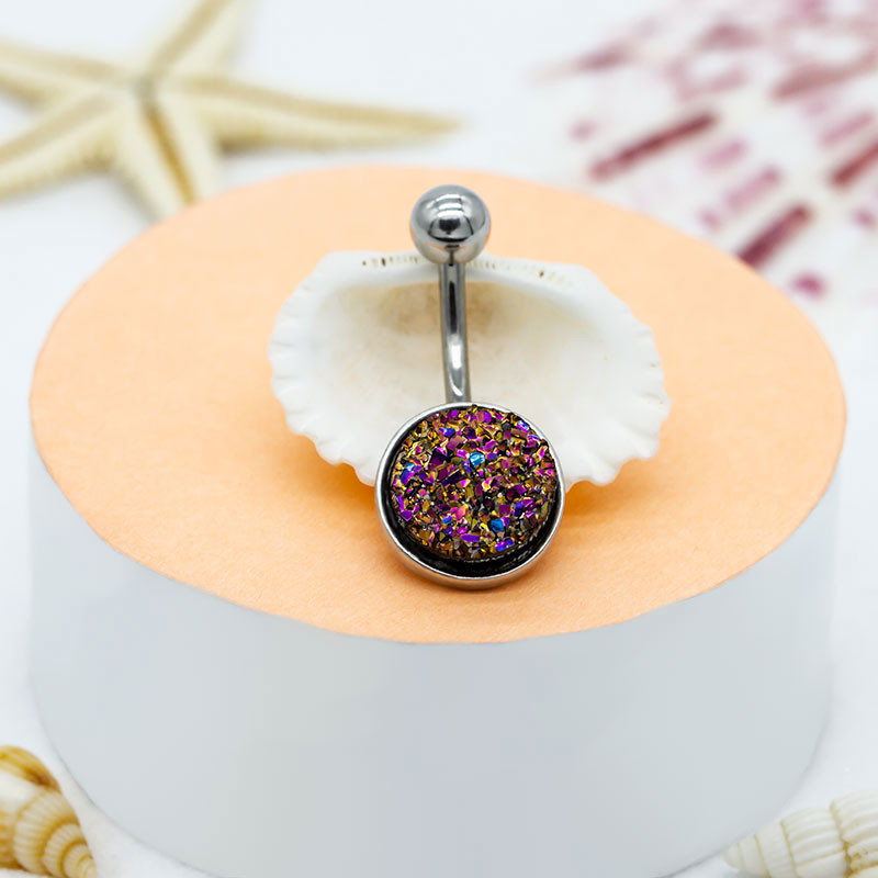 Black Background Rainbow Crystal Belly Bars Round Hoop Belly Button Ring Shiny Small